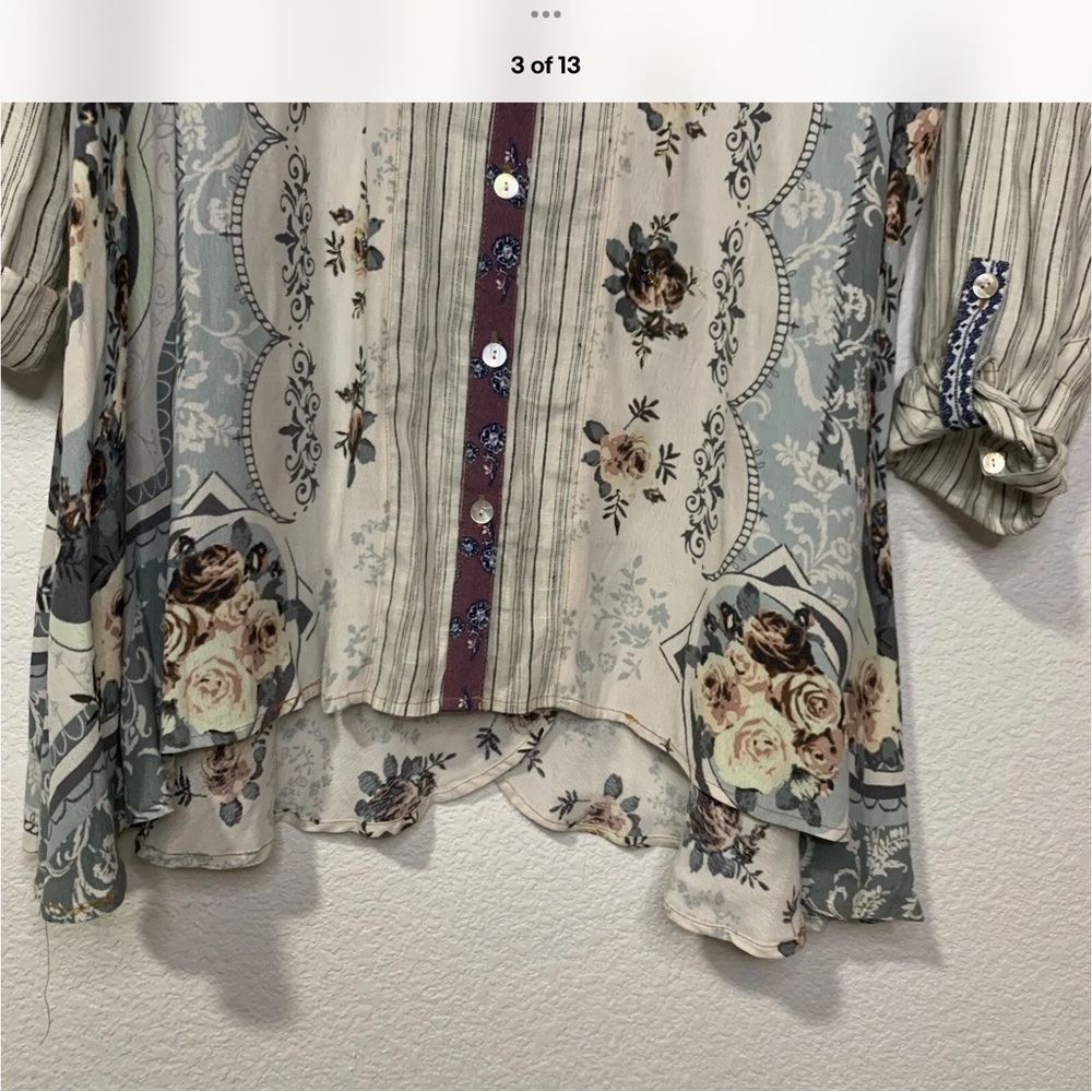 John Mark plus size Embellished mixed Fabric Button-Up Shirt - Picture 11 of 13